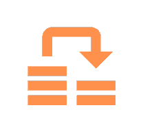 Download orange stack icon. One-click data transfer