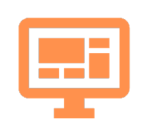 Orange computer screen with website layout icons. SMOP as viewer