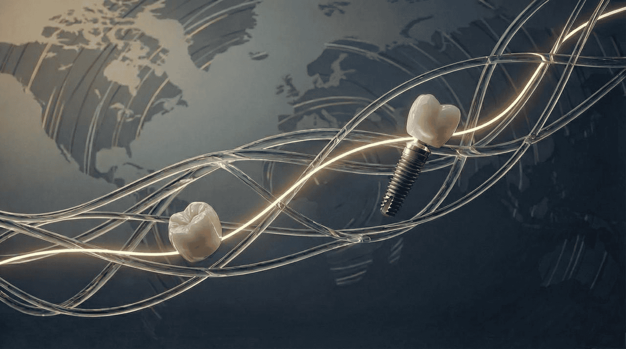 Digital dental technology concept with tooth implant.